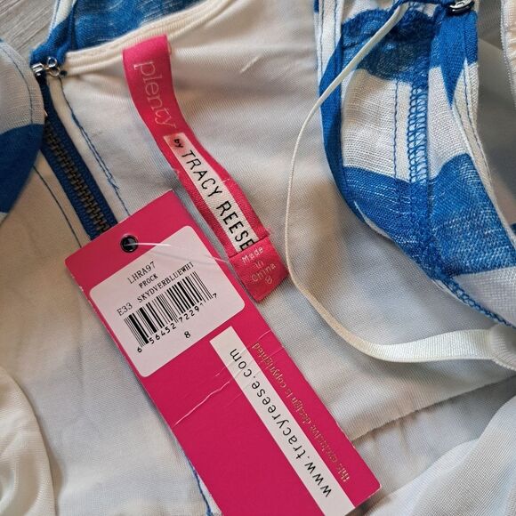 Plenty By Tracy Reese Linen Blend Sheer Bold Stripes Frock Dress In Skydriver S8 - Picture 6 of 14